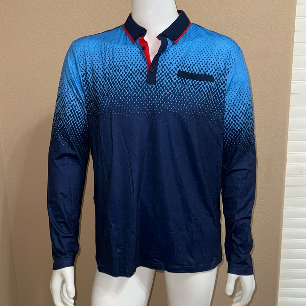 Mens Polo Long Sleeve Dot Print Colorful Golf Shirts Athletic Casual Sli…